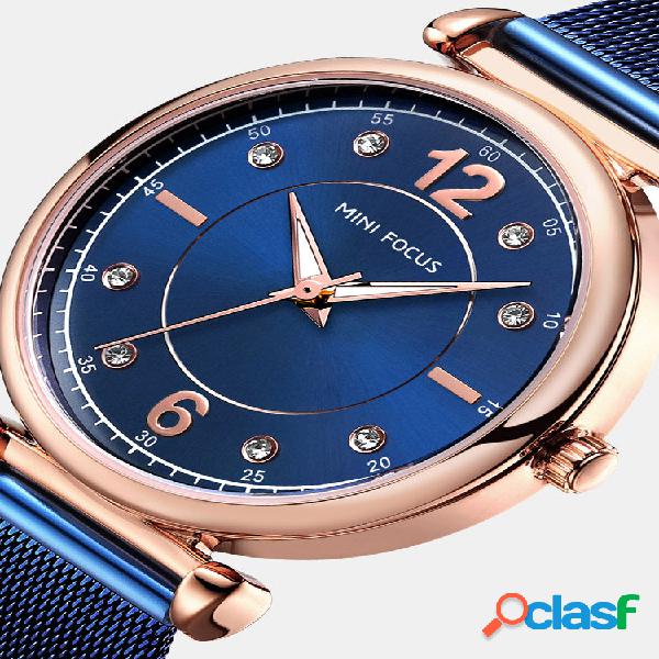 Elegante Design malha de aço feminino relógio de pulso