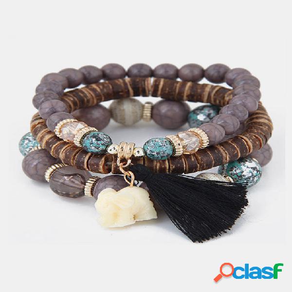 Pulseira Bohemian Multicamadas Animal Elephant Coração