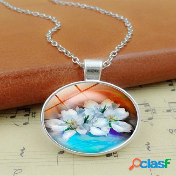 Vintage White Flowers Padrão Time Gemstone em formato