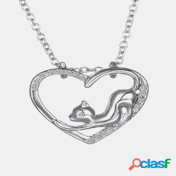 Colar Crystal Small Cat Coração Pingente