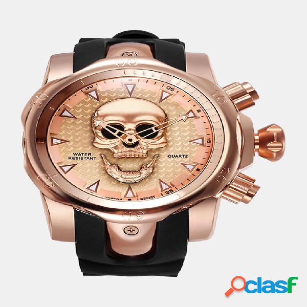 Dial Men Business Watch Ghost Head Caveira Dial Silicone