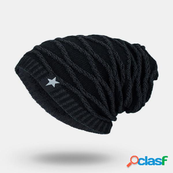 Gorro de lã tricotado masculino Chapéu com cinco estrelas