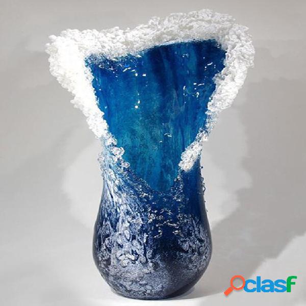 1 PC 24.5 / 10CM Vaso Majestic-Wavy Moderno Ocean Blue