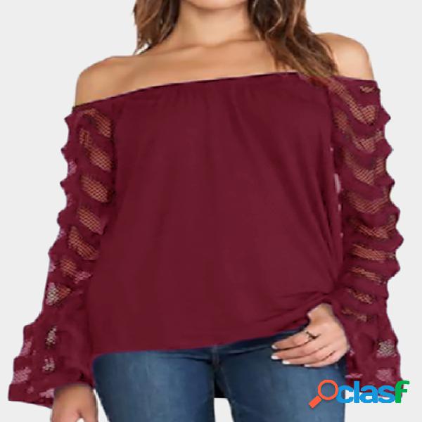 Retalhos de mangas compridas bordô Burgundy Design Top