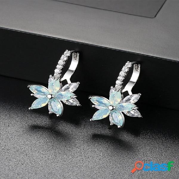 Moda flor zircônia prata feminino Brincos piercing