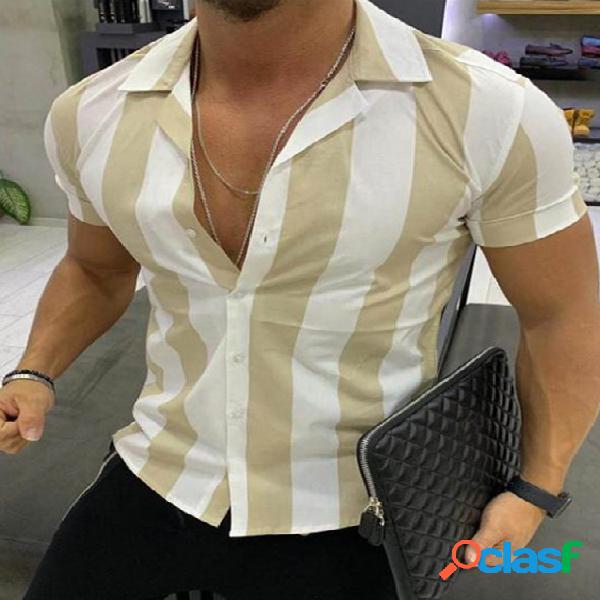 INCERUN Moda masculina casual listra vertical Camisa Colar