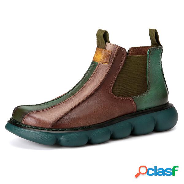 Socofy Casual Color Block Couro Elástico Slip-On Forro