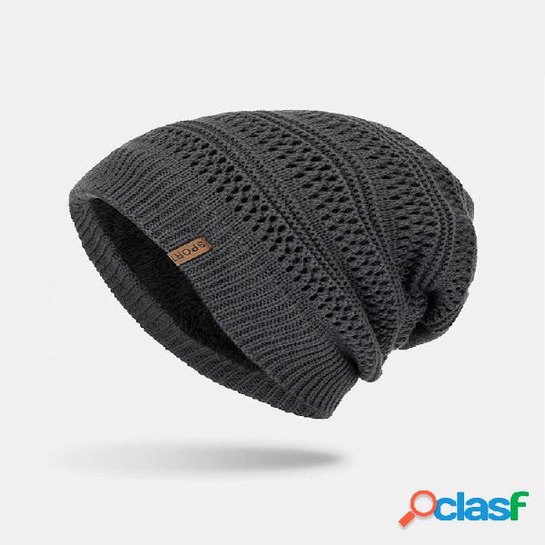 Gorro sem aba masculina de malha oca Plus Veludo Cor Sólida