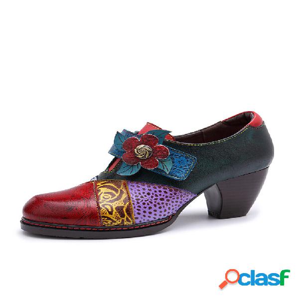 Socofy Retro Étnico Estampa Flor Bohemian Color Block