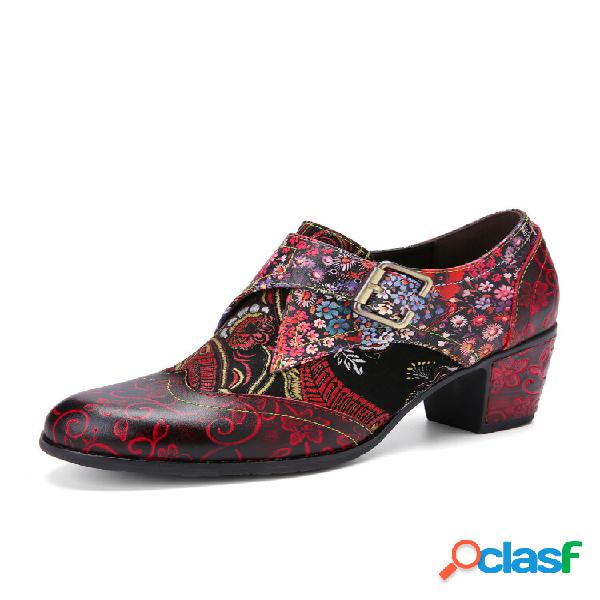 Socofy Retro Jacquard Design Estampa floral Couro Patchwork