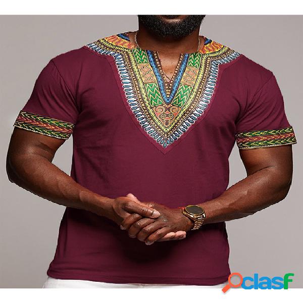 Camiseta masculina com estampa tribal Dashiki estilo decote