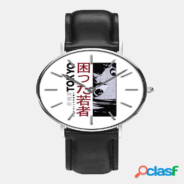 2 cores PU Alloy Men Trendy Anime Character Print Dial Watch