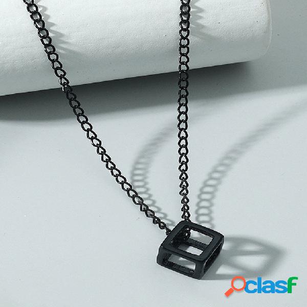 Trendy Simple Hollow Cube Pingente Colar de aço titânio