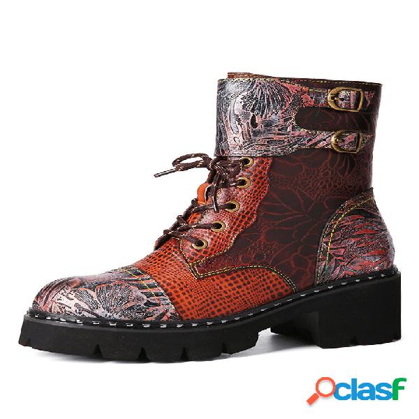 Fivela floral retro Socofy Design Botas curtas com