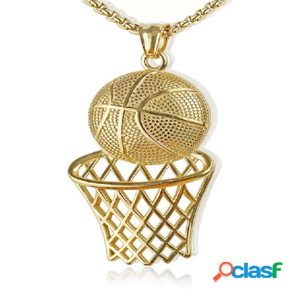 Trendy Hip Hop Basketball Hoop Basketball Pingente Colar de