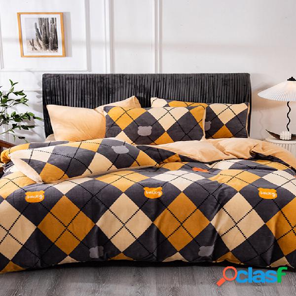 4 PCS Warm And Plus Thick Velvet Print Bear Geometric