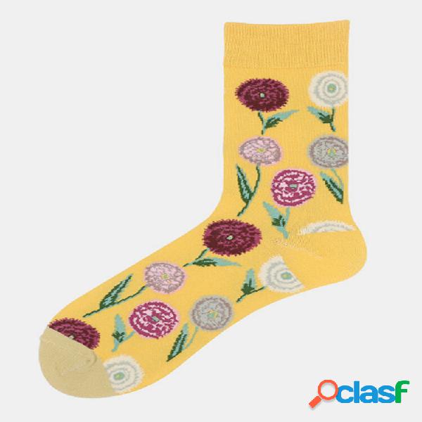 5 pares de meias femininas de algodão Colorful chita