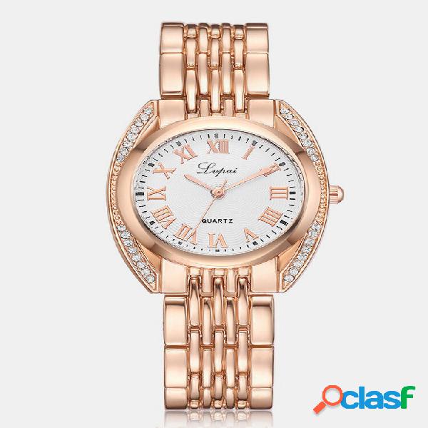 Trendy Roman Number Quartz Watch Casual Aço Inoxidável