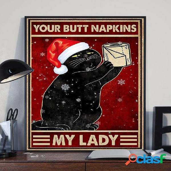 1 Pc Black Gato Com Chapéu Padrão Impressão de Lona
