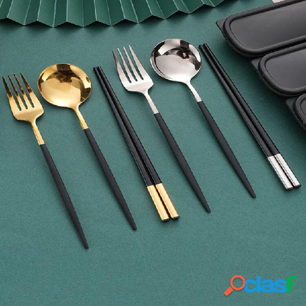 Conjunto de 4 unidades ouro prata Black talheres colheres