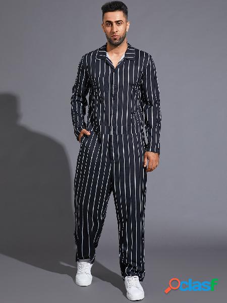 Macacão masculino casual com estampa listrada preta com