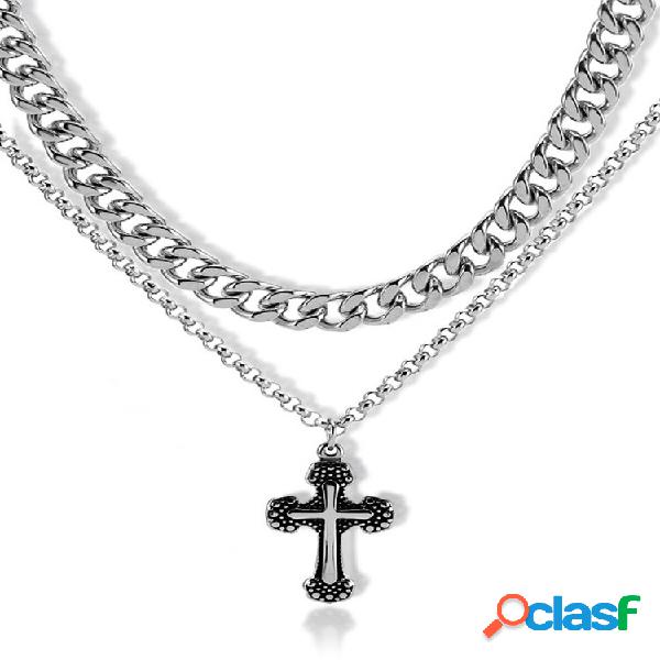 Trendy Simple Cross Pingente Colar de aço de titânio de