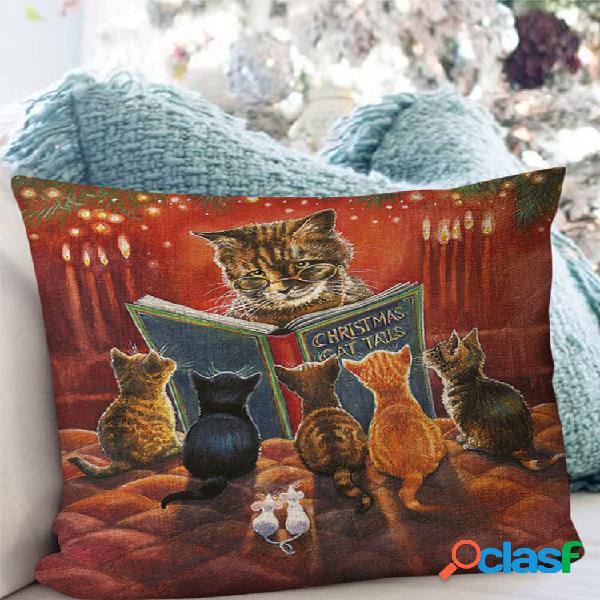 1 PC Print Linen Chritmas Cat Decoração No Quarto Sala