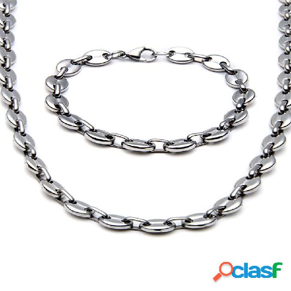 Conjunto de colar pulseira de aço inoxidável com formato
