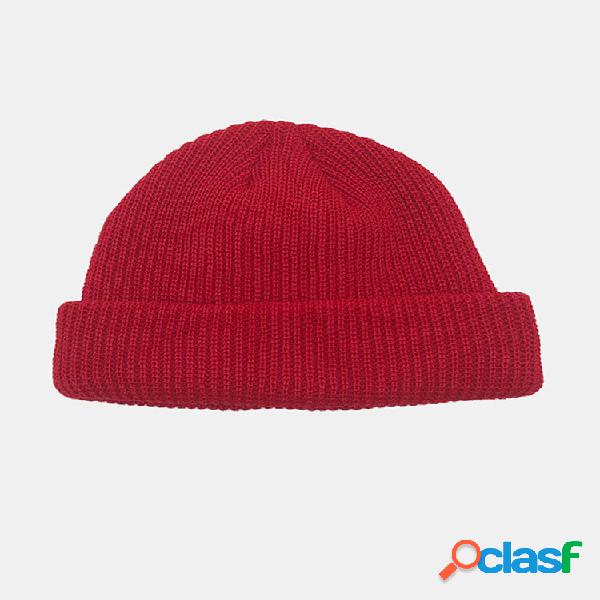 Unisex cor sólida malha de lã Chapéu Caveira Boné gorro