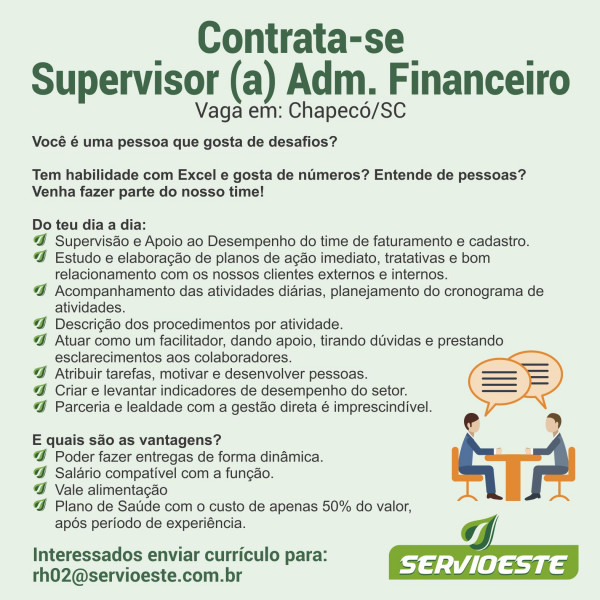 CONTRATA-SE SUPERVISOR(A) ADM/FINANCEIRO