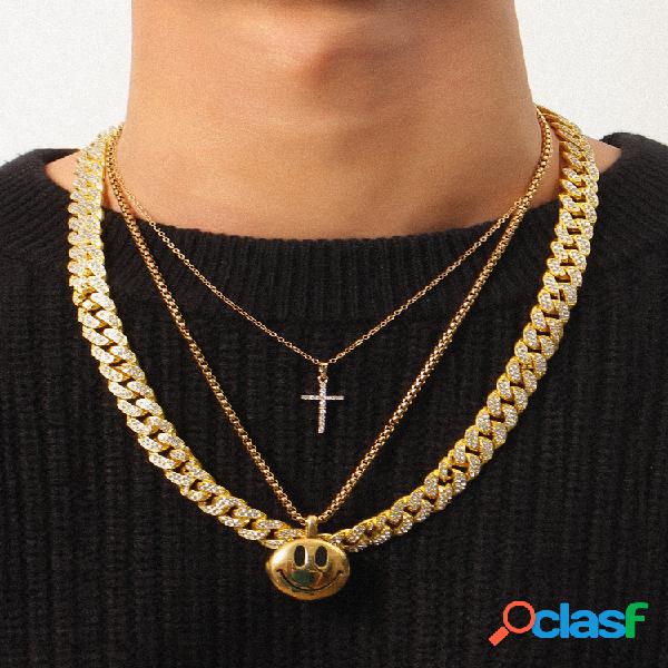 Conjunto de colares de corrente cubana com 3 peças de hip