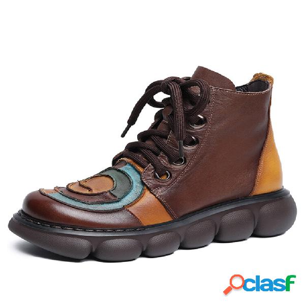 Socofy Retro Ethnic Color Block Couro Zíper lateral Soft