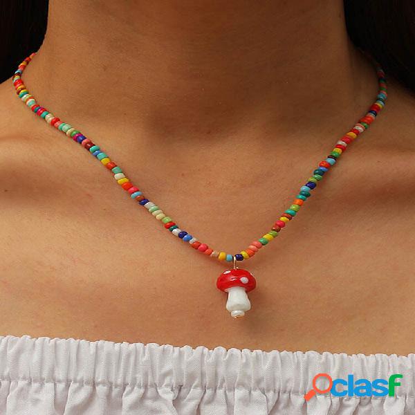 Bohemian Beads Mushroom Pingente Colar Temperamento Colar de