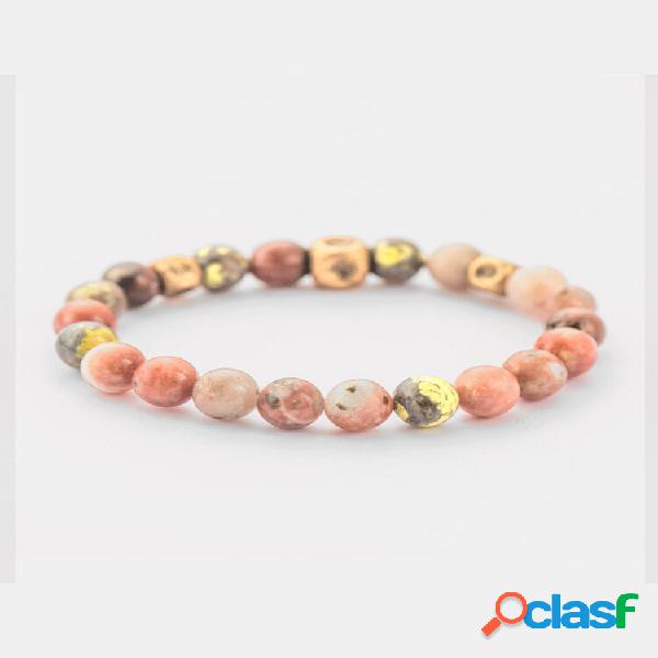 Pulseira de pedra natural vintage geométrica artesanal com