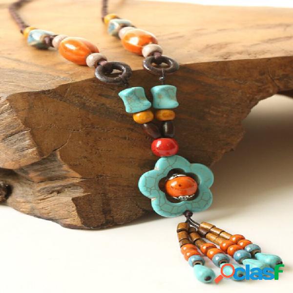 Tassel vintage Pingente Colares de liga leve Cerâmico em