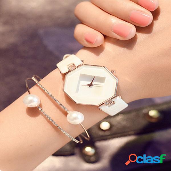 2 unidades / conjunto liga PU feminino Trendy Octagon Dial