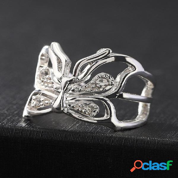 Anel de cobre com abertura folheada a zircão S925 vintage