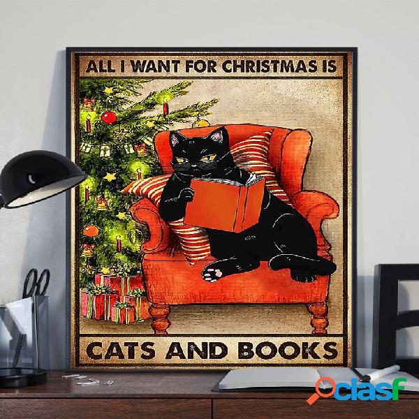 1 Pc Cat and Books Padrão Christmas Series Canvas Printing