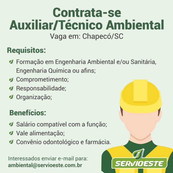 CONTRATA-SE AUXILIAR/TÉCNICO AMBIENTAL