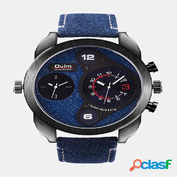 Denim masculino casual Watch duplo fuso horário à prova