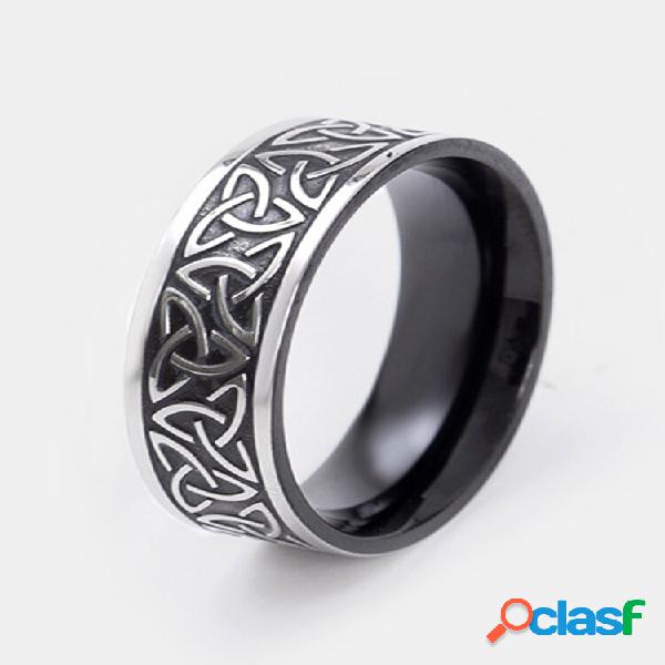 Trendy Simple Carved Geometric Padrão Anel de aço de