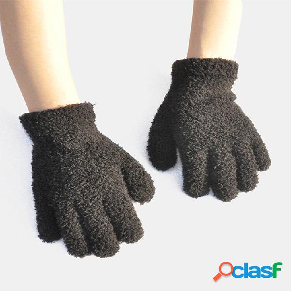 Luvas de dedo completo unissex Coral Fleece malha cor