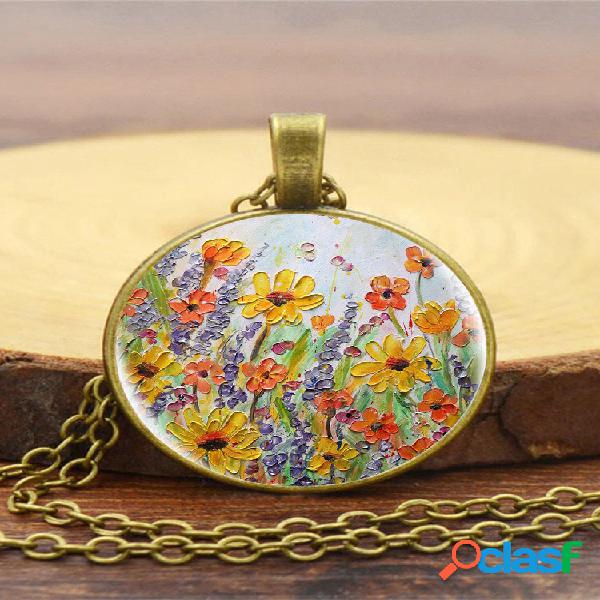 Colar feminino impresso em vidro vintage Colorful colar