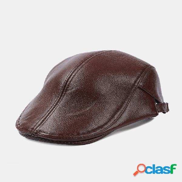 Homens Couro Genuíno Cor Sólida Casual Flat Cap Universal