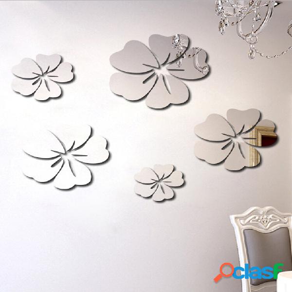 5pcs flor Padrão adesivo de espelho decoração da casa 3D