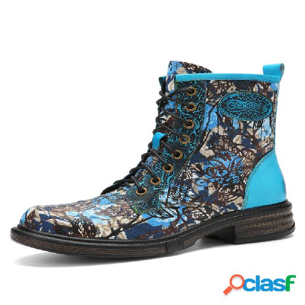 Botas de combate com impressão floral retrô Socofy feitas