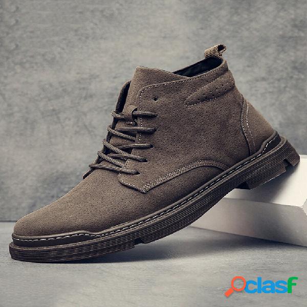 Botas masculinas retrô simples em microfibra de couro