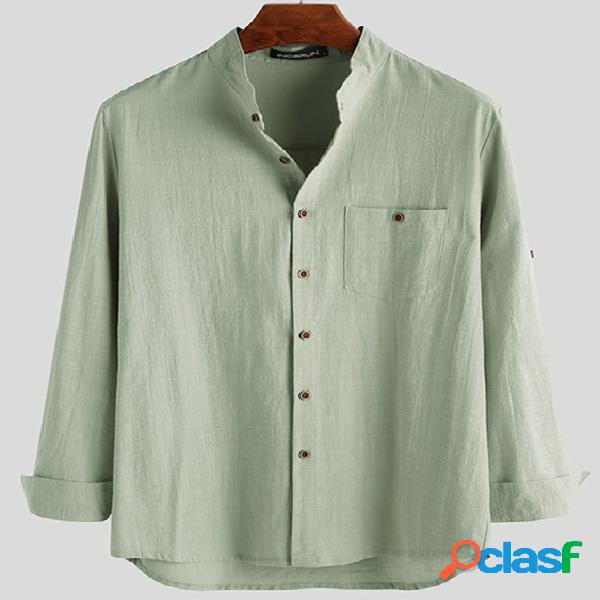 INCERUN Homens Casual Solto Manga Longa com Botão Camisa