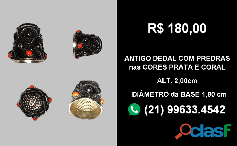 DEDAL ANTIGO COM PEDRAS PERFEITO