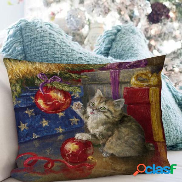 1 PC Print Linen Chritmas Cat Decoração No Quarto Sala